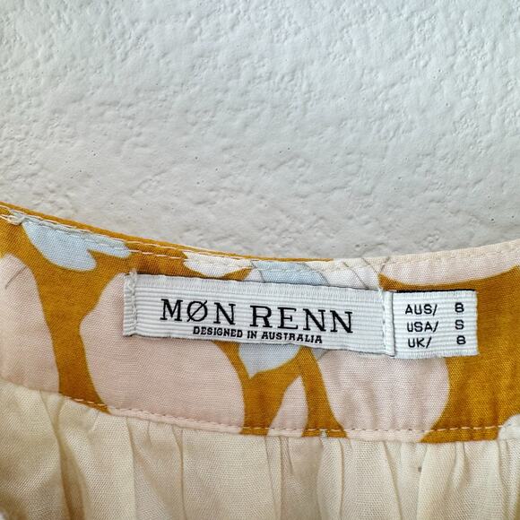 Mon Renn Floral Tiered Maxi Dress Yellow White Tie Straps Size Small - Picture 4 of 6